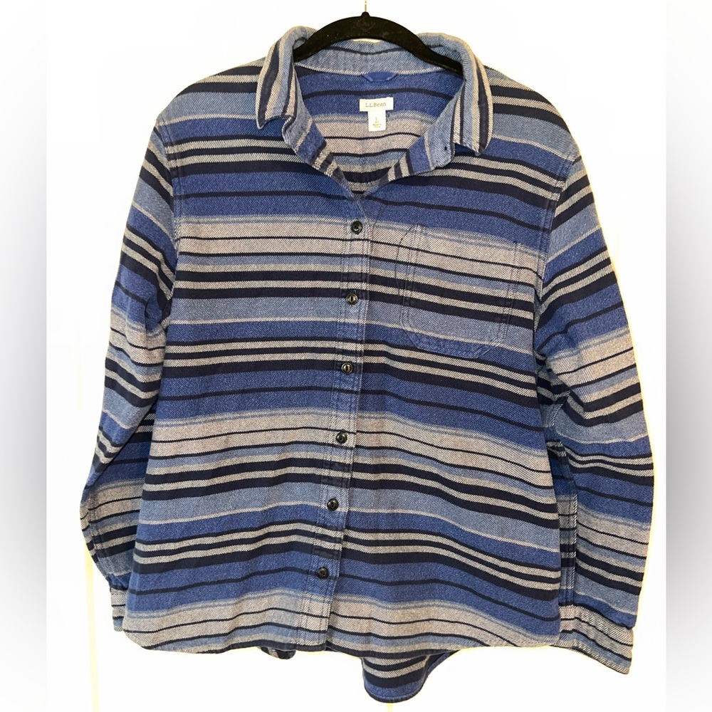 L.L. Bean Navy and Cream Striped Shirt